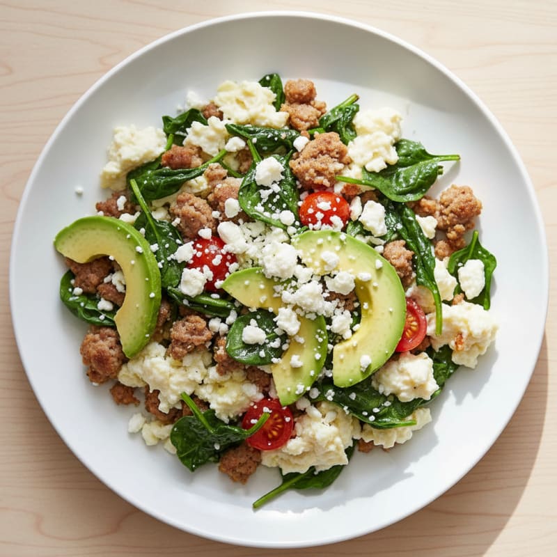 Egg White Scramble with Turkey Sausage and Spinach