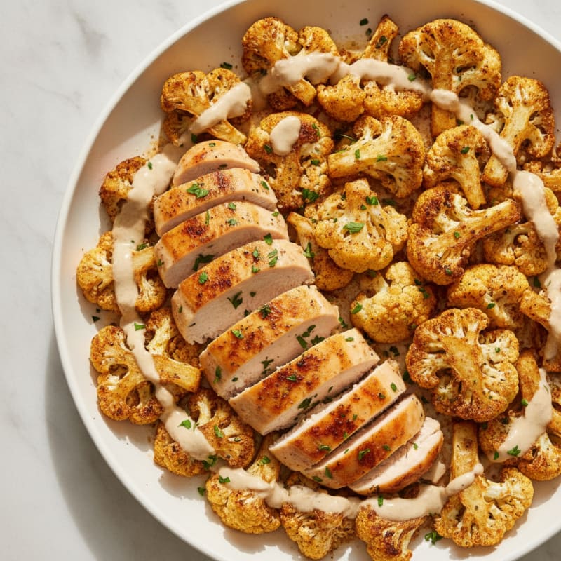 Roasted Cauliflower and Chicken with Tahini Drizzle