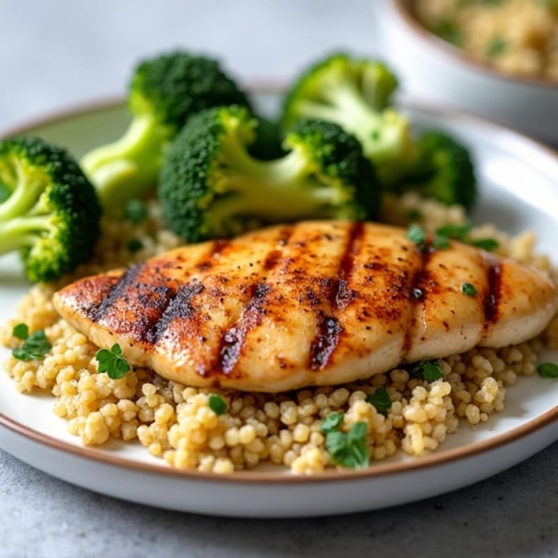 Grilled Chicken Breast with Quinoa and Roasted Broccoli