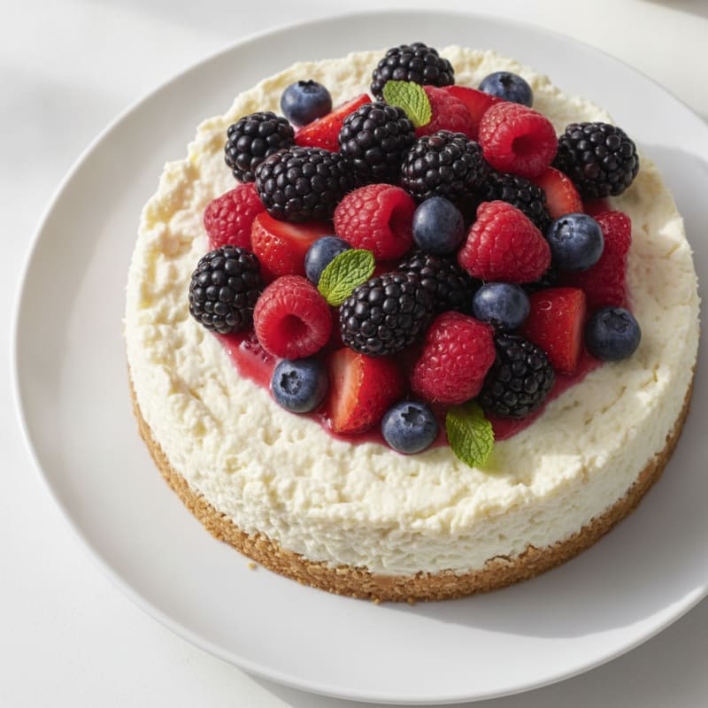 Greek Yogurt Protein Cheesecake with Mixed Berries