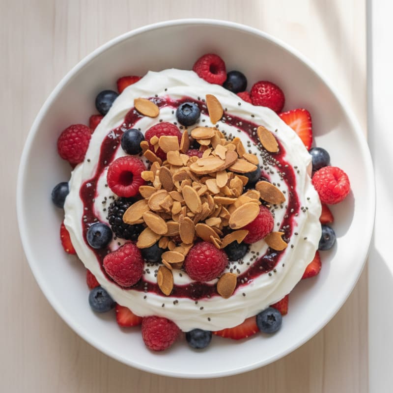 Greek Yogurt Protein Parfait with Mixed Berries and Almonds