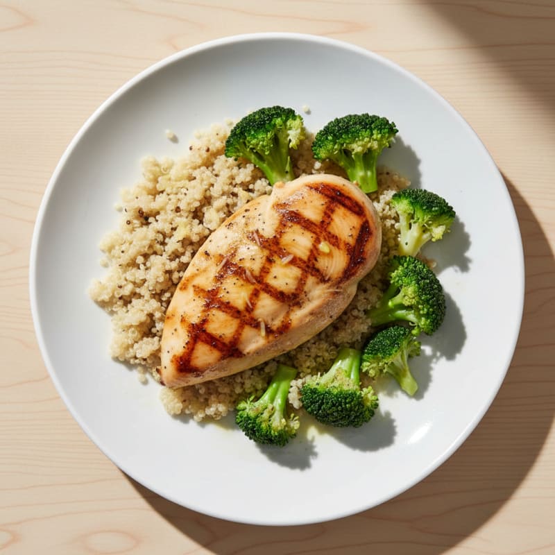 Grilled Chicken Breast with Quinoa and Steamed Broccoli