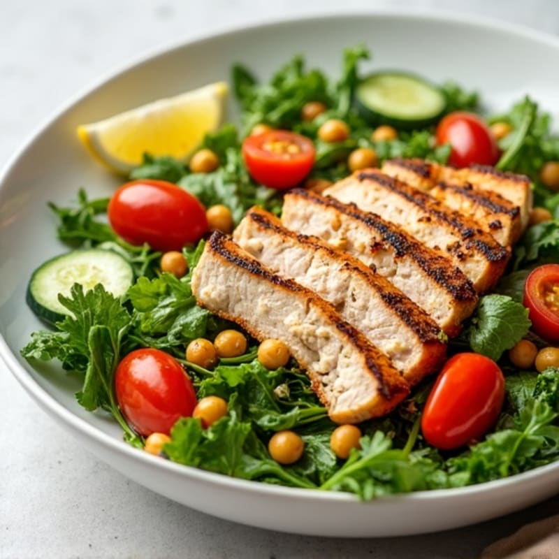 Grilled Turkey Breast Salad with Mixed Greens and Chickpeas
