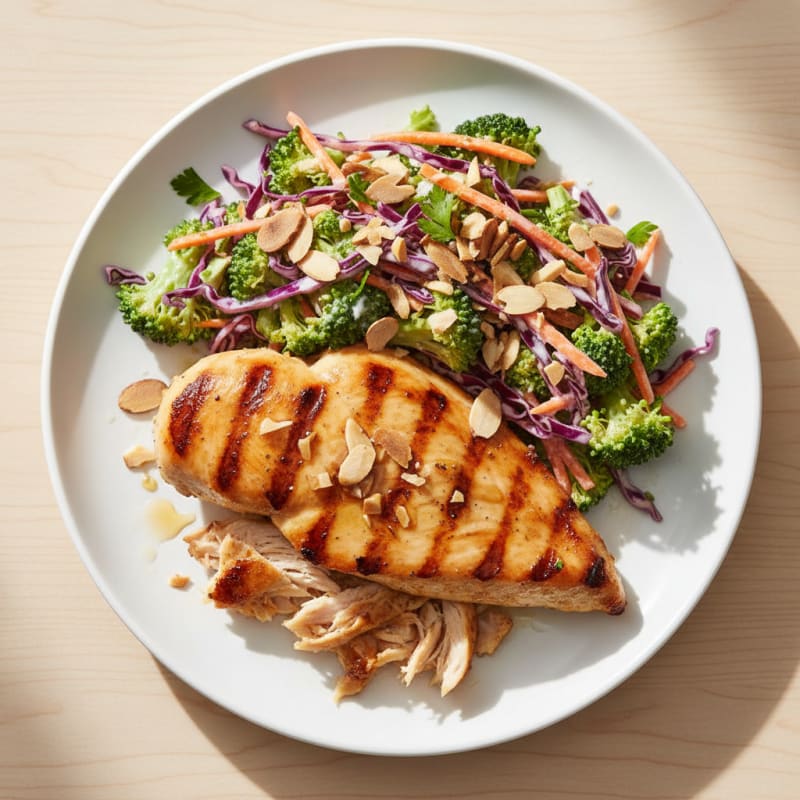 Grilled Chicken Breast with Crunchy Broccoli Slaw