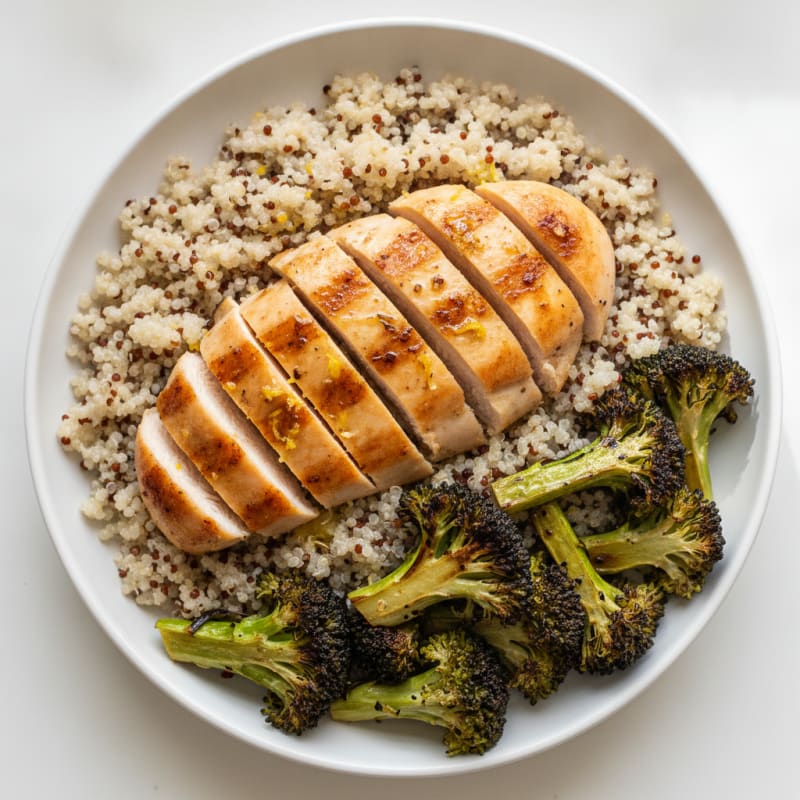 Grilled Chicken Breast with Quinoa and Roasted Broccoli