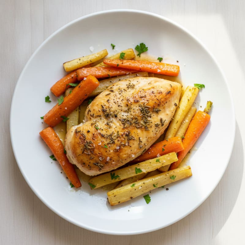 Baked Herb Chicken with Roasted Root Vegetables