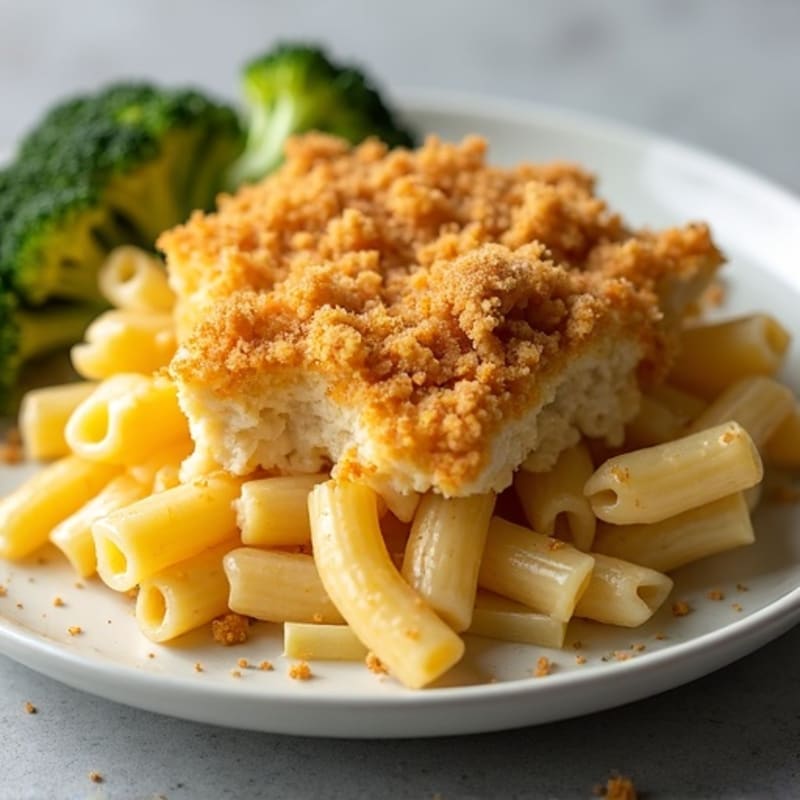 Crispy Baked Mac and Cheese with Chicken and Roasted Broccoli
