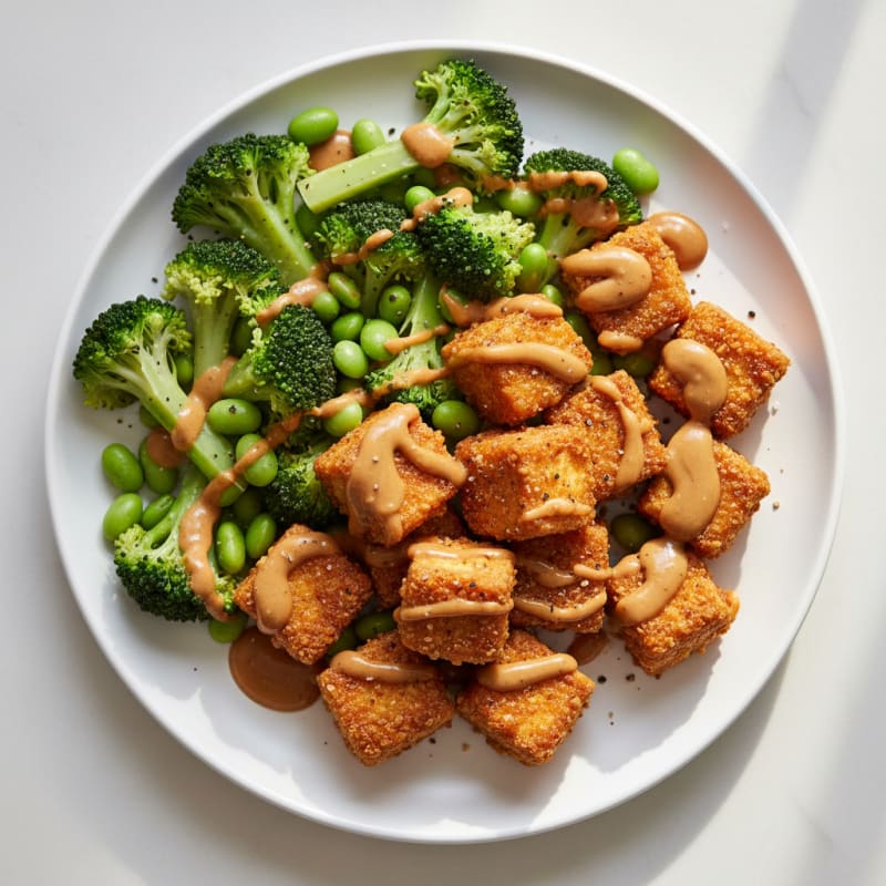 Crispy Baked Tofu with Peanut Sauce