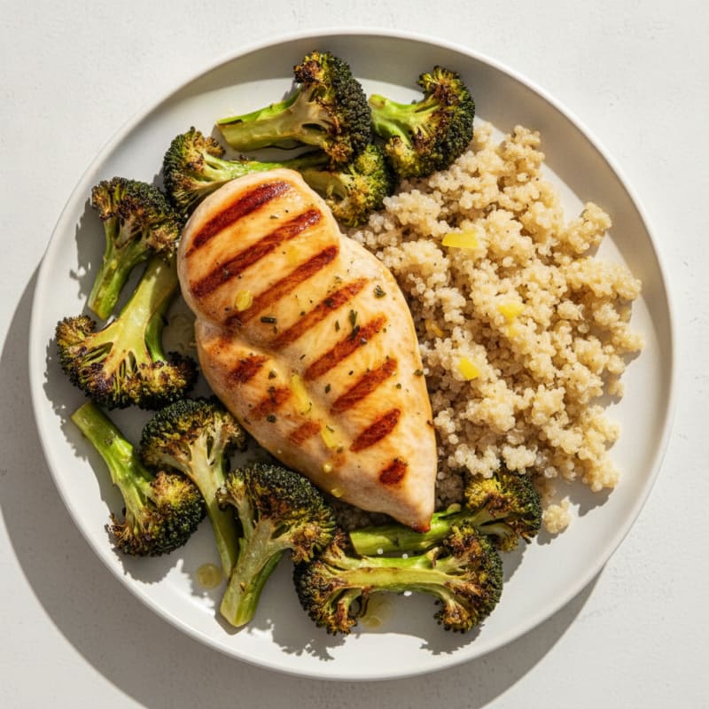 Grilled Chicken Breast with Roasted Broccoli and Quinoa