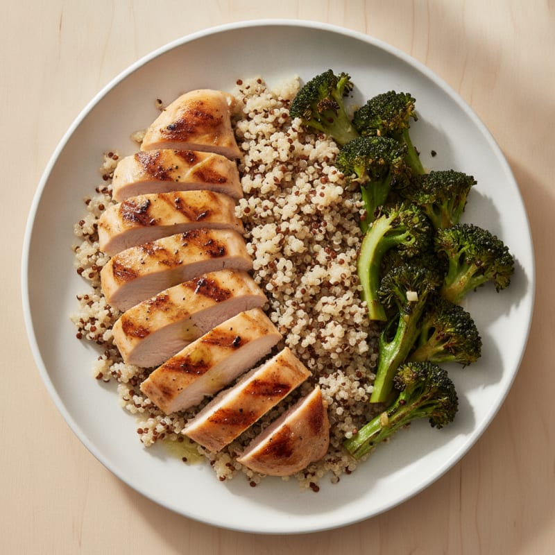Grilled Chicken Breast with Quinoa and Roasted Broccoli