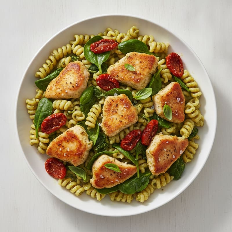 Pesto Chicken Pasta with Sun-Dried Tomatoes