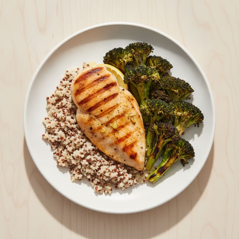 Grilled Chicken Breast with Quinoa and Roasted Broccoli