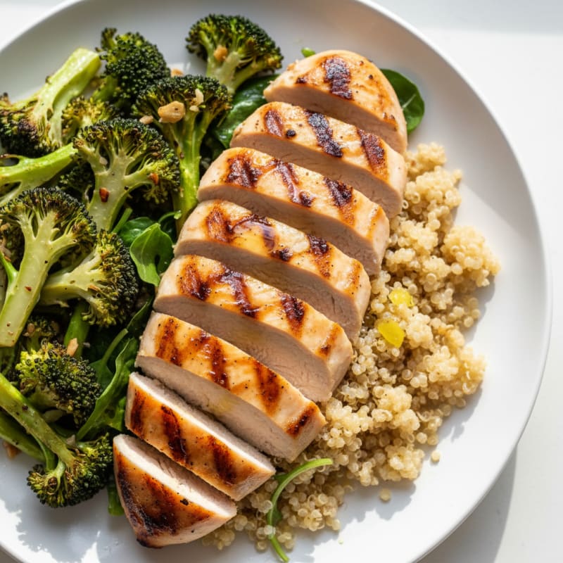 Grilled Chicken Breast with Quinoa and Roasted Broccoli