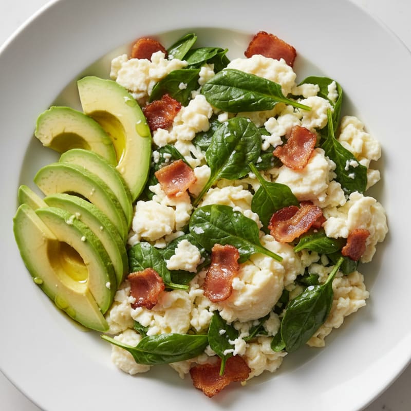 Egg White Scramble with Spinach and Turkey Bacon