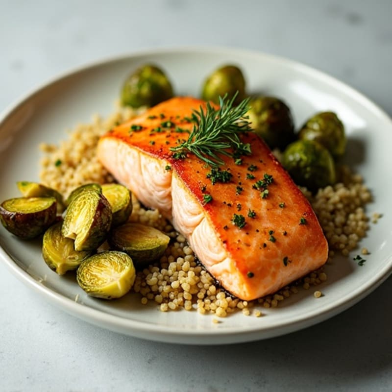 Herb-Roasted Salmon with Crispy Brussels Sprouts and Quinoa