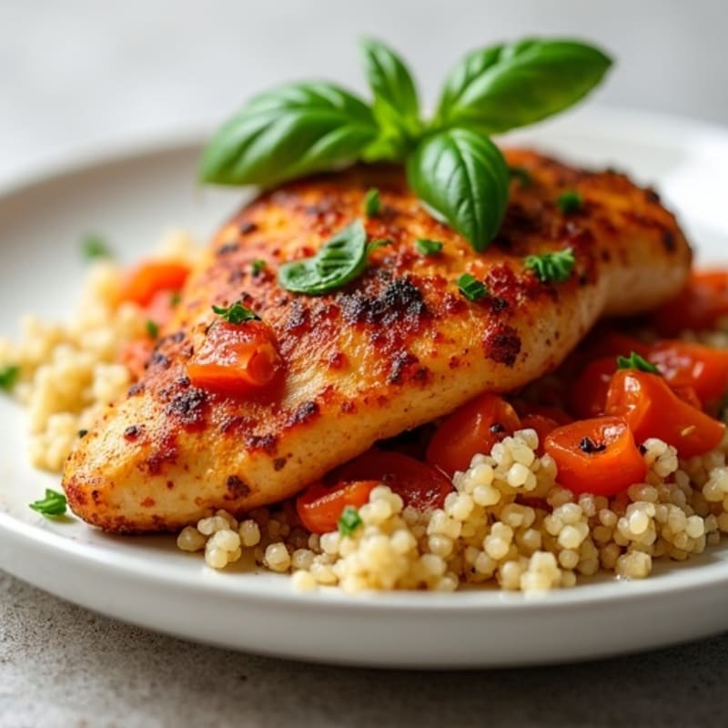 Roasted Spiced Chicken with Creamy Tomato Sauce and Quinoa