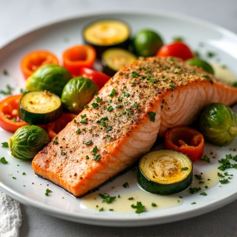 Herb-Crusted Baked Salmon with Roasted Vegetables