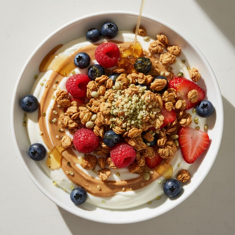 Silky Greek Yogurt Protein Parfait with Mixed Berries and Almond Butter