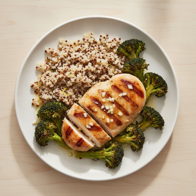 Grilled Chicken Breast with Quinoa and Roasted Broccoli