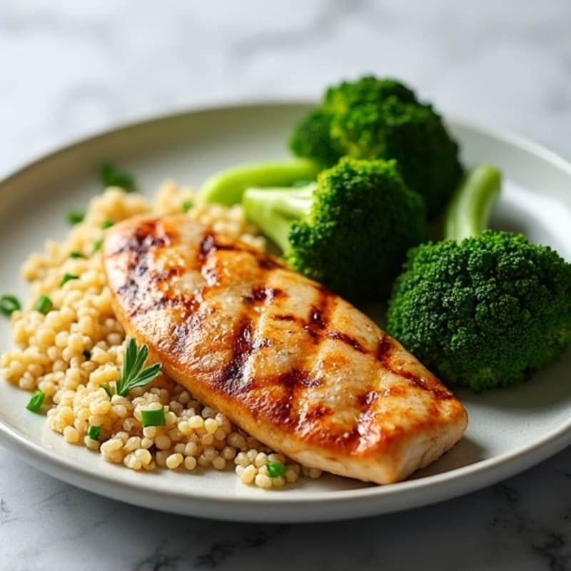Grilled Chicken Breast with Quinoa and Roasted Broccoli