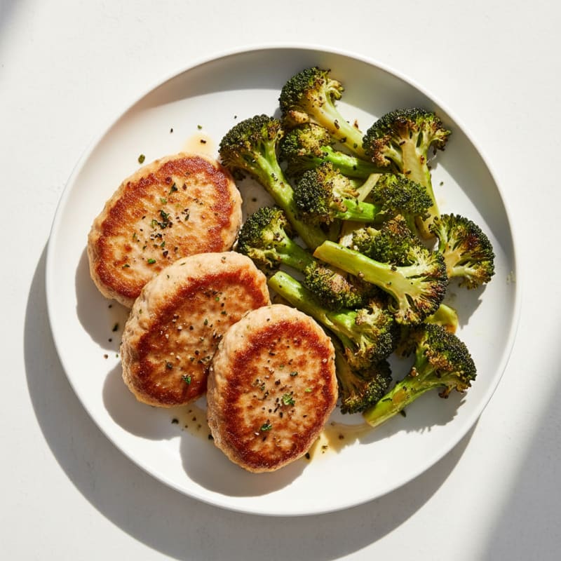 Seared Turkey Patties with Roasted Broccoli
