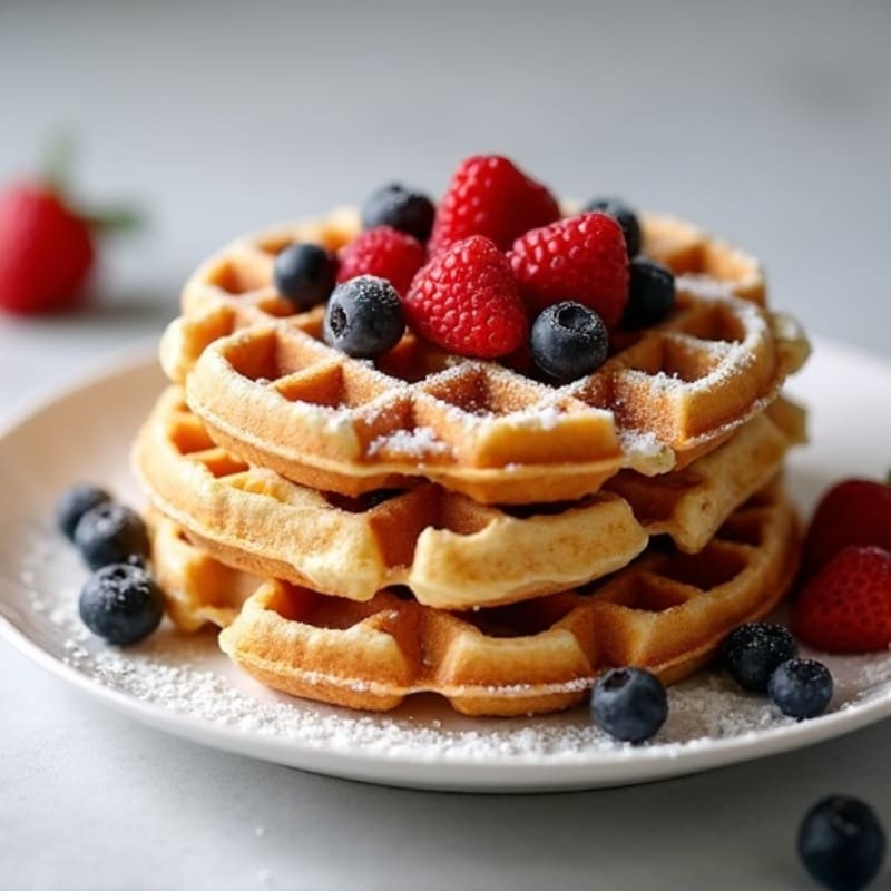 Fluffy Protein Waffles with Fresh Berries