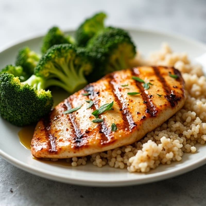 Grilled Chicken Breast with Brown Rice and Roasted Broccoli