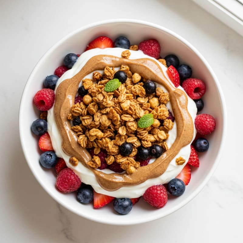 Creamy Greek Yogurt Parfait with Mixed Berries and Almond Butter