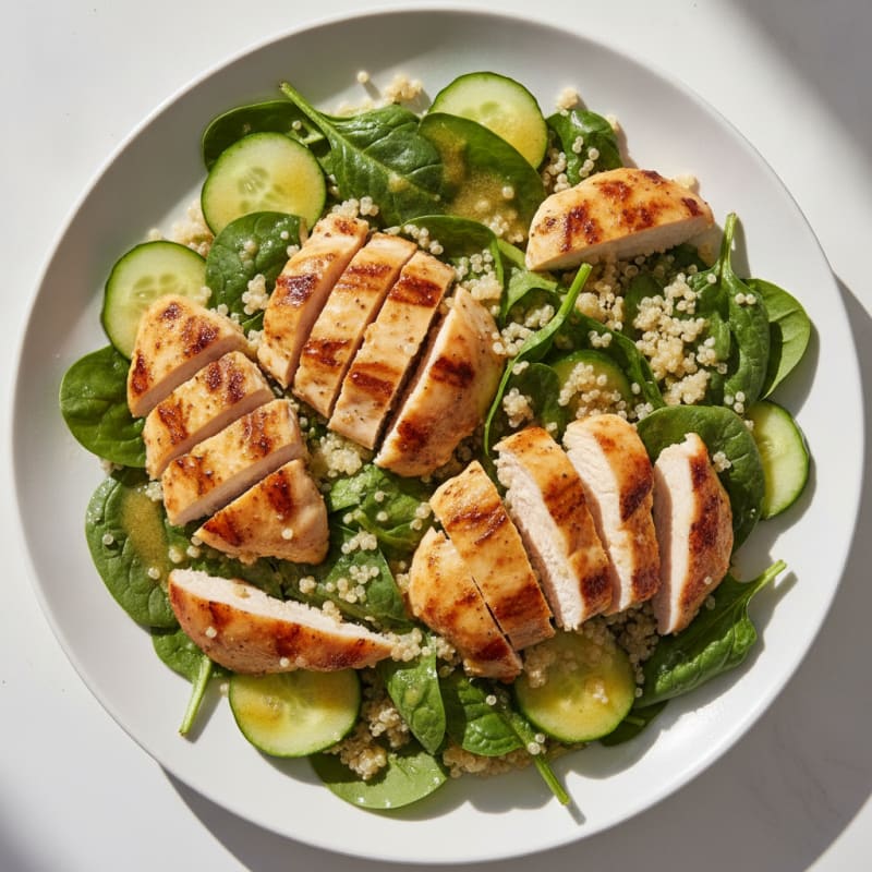Grilled Chicken and Quinoa Salad with Spinach and Lemon Vinaigrette