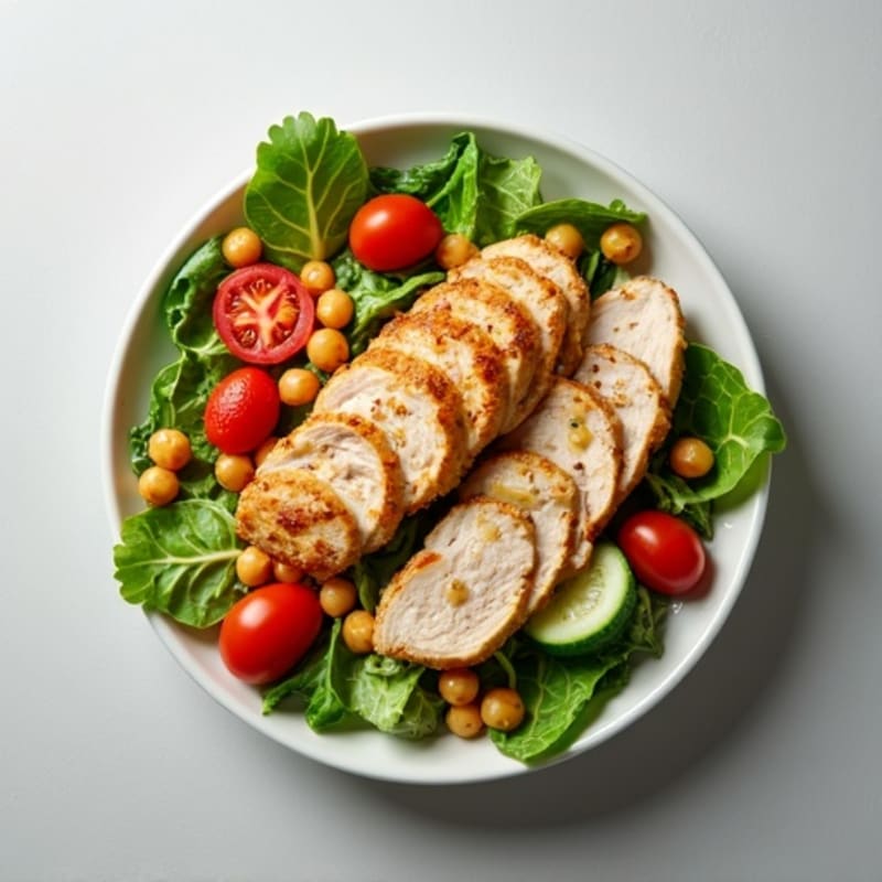 Grilled Turkey Breast Salad with Mixed Greens and Chickpeas