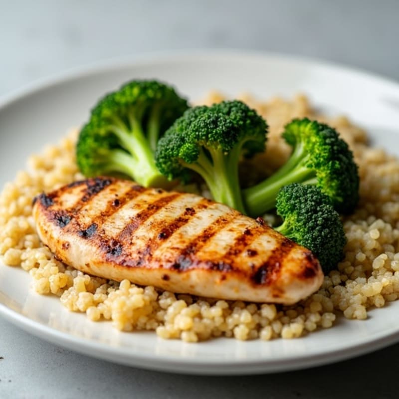 Grilled Chicken Breast with Roasted Broccoli and Quinoa