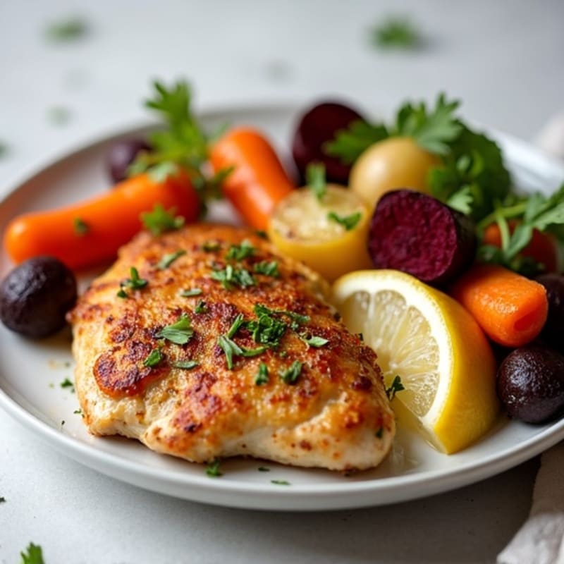 Crispy Lemon Herb Chicken with Roasted Root Vegetables