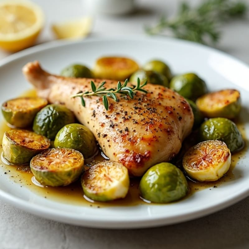 Lemon Herb Roasted Chicken with Crispy Roasted Brussels Sprouts