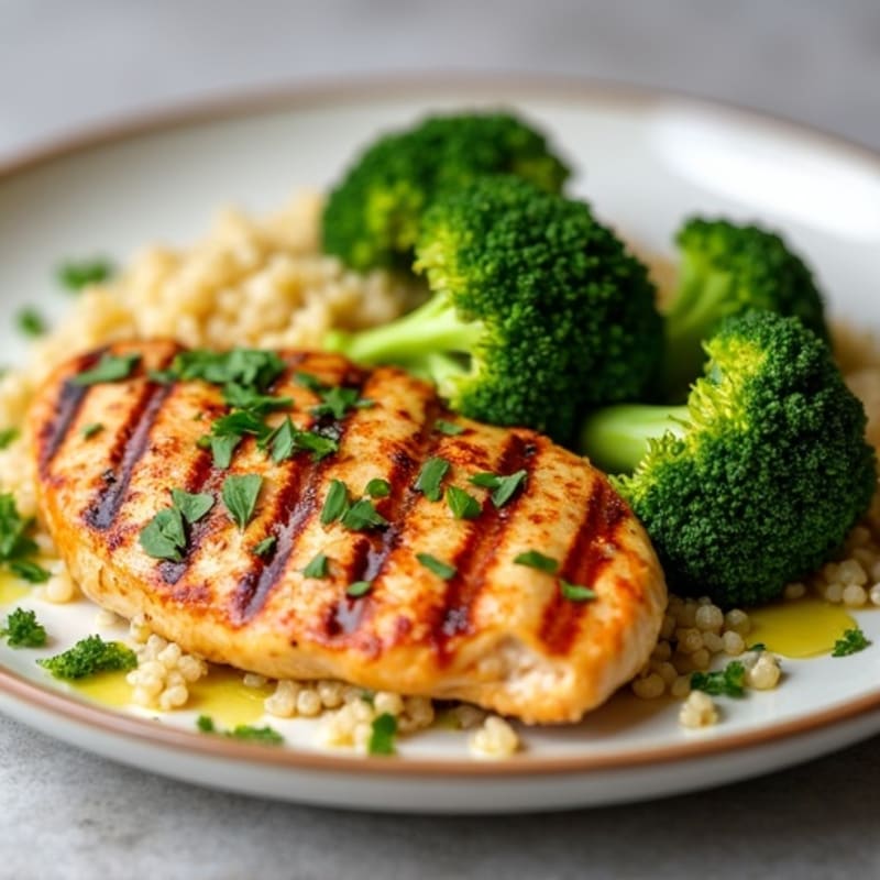 Grilled Chicken Breast with Quinoa and Roasted Broccoli