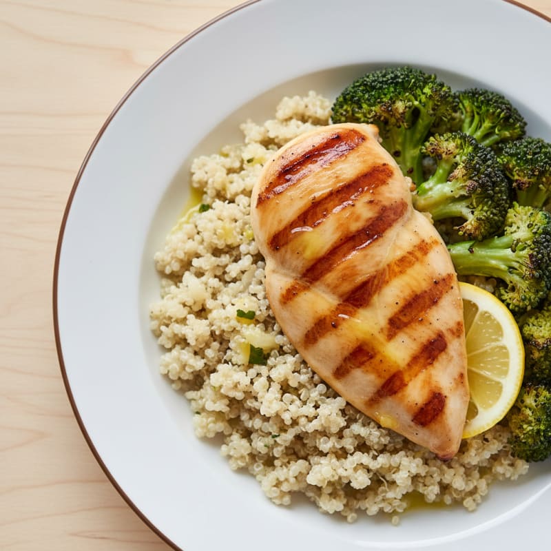 Grilled Chicken Breast with Quinoa and Roasted Broccoli