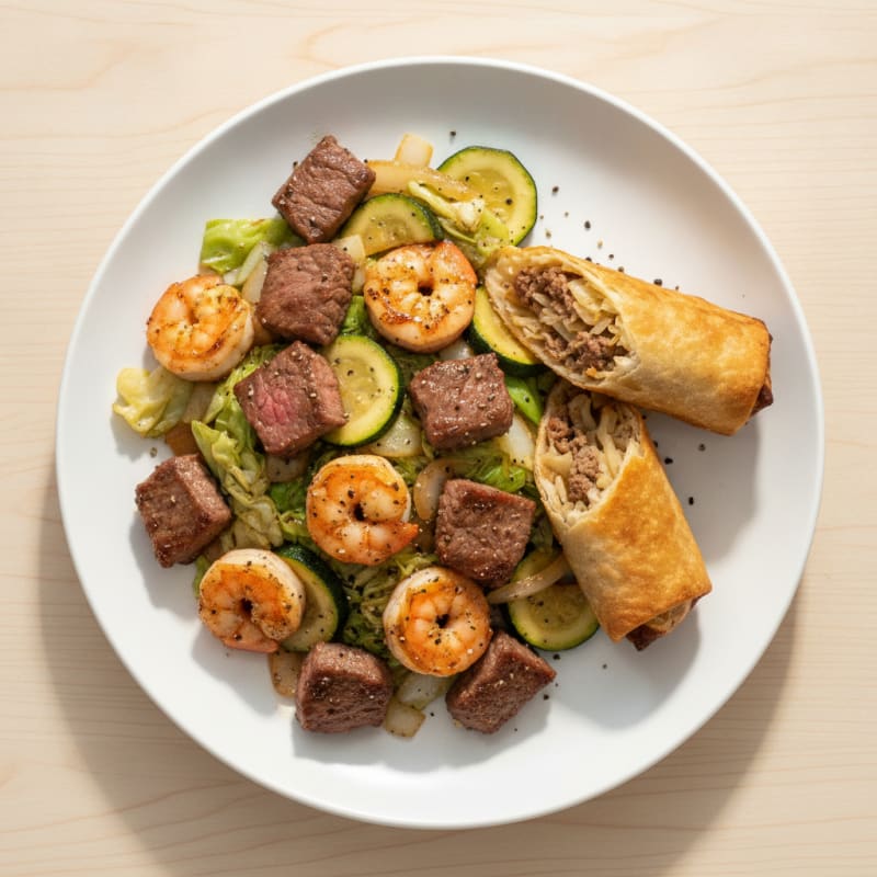 Hibachi Steak & Shrimp with Egg Rolls