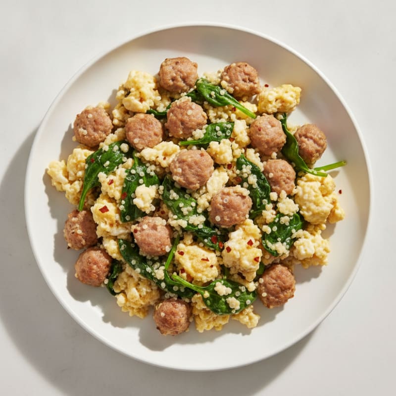 Egg White and Turkey Sausage Scramble with Spinach and Quinoa