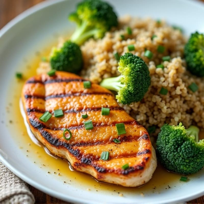 Grilled Chicken Breast with Quinoa and Crunchy Broccoli Salad