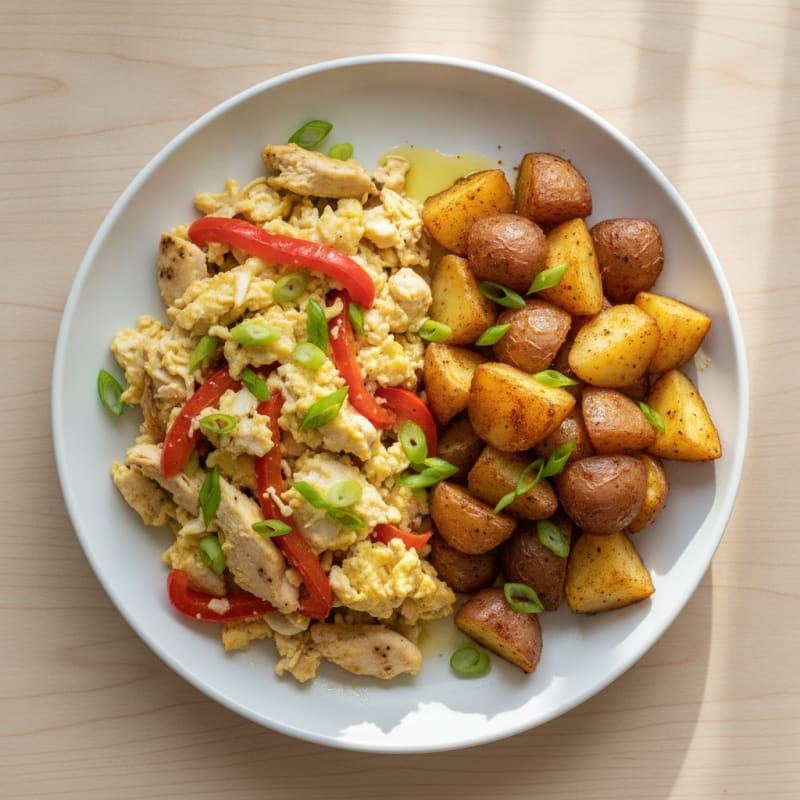Scrambled Egg Whites with Chicken and Roasted Potatoes