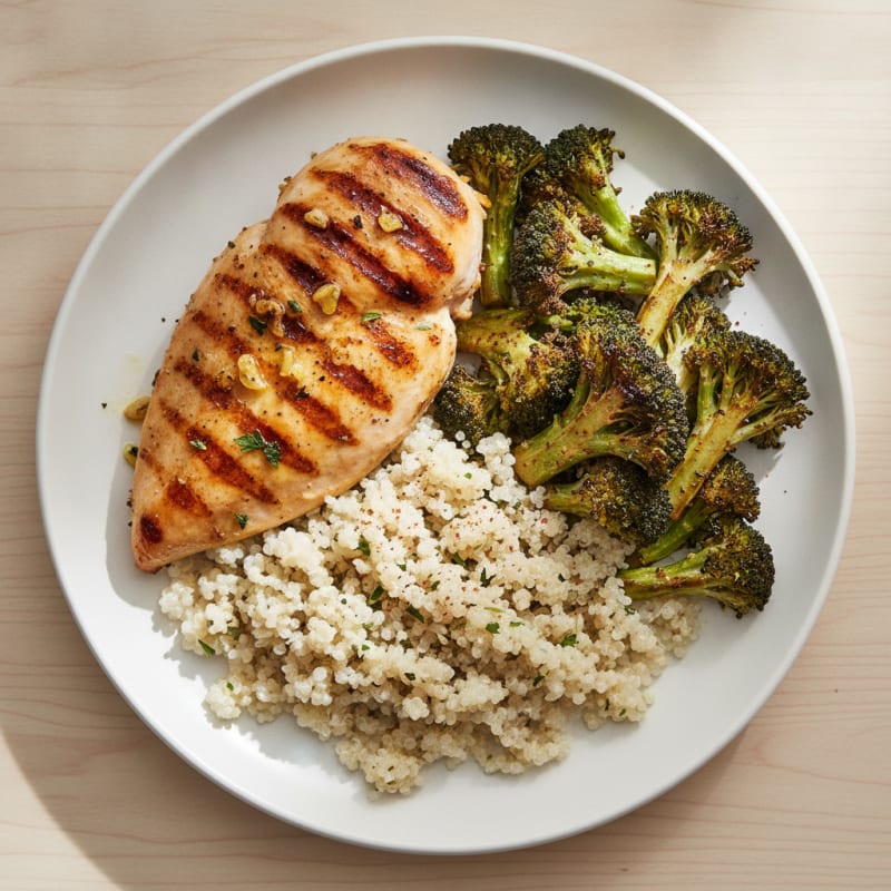 Grilled Chicken Breast with Quinoa and Roasted Broccoli
