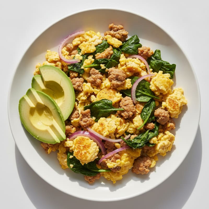 Scrambled Eggs with Lean Turkey and Spinach