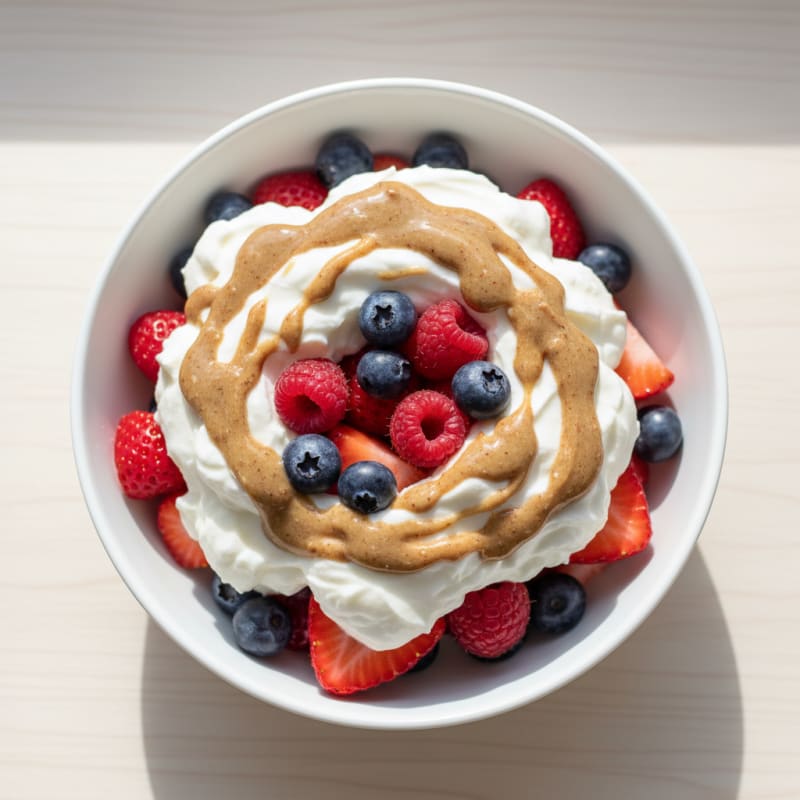 Greek Yogurt Protein Parfait with Mixed Berries and Almond Butter
