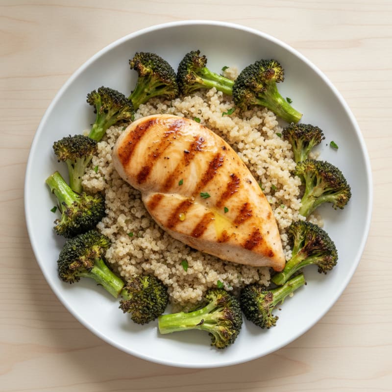 Grilled Chicken Breast with Quinoa and Roasted Broccoli