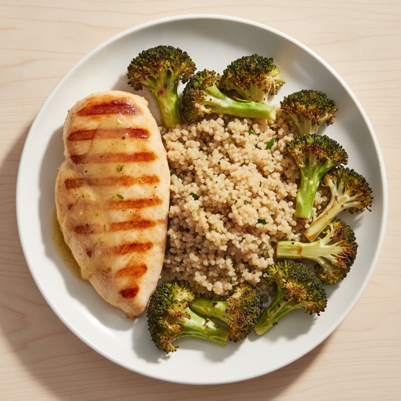 Grilled Chicken Breast with Quinoa and Roasted Broccoli