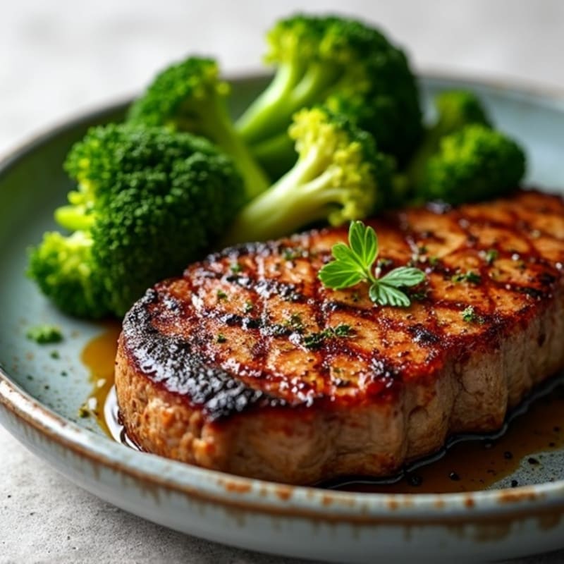 Juicy Pan-Seared Steak with Garlic Roasted Broccoli