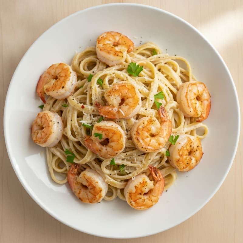 Garlic Shrimp Alfredo with Fettuccine