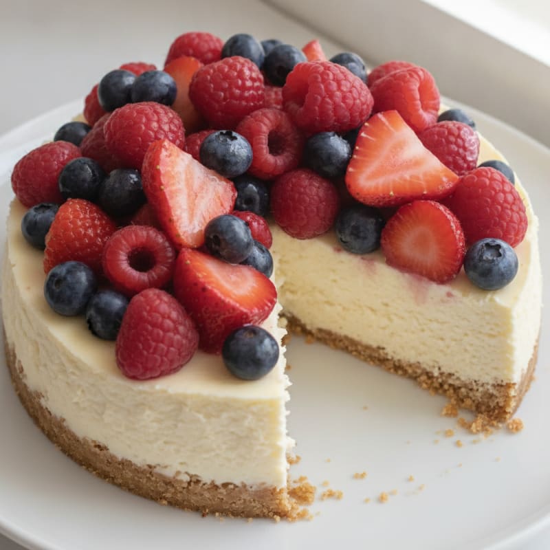 Creamy Greek Yogurt Protein Cheesecake with Mixed Berries