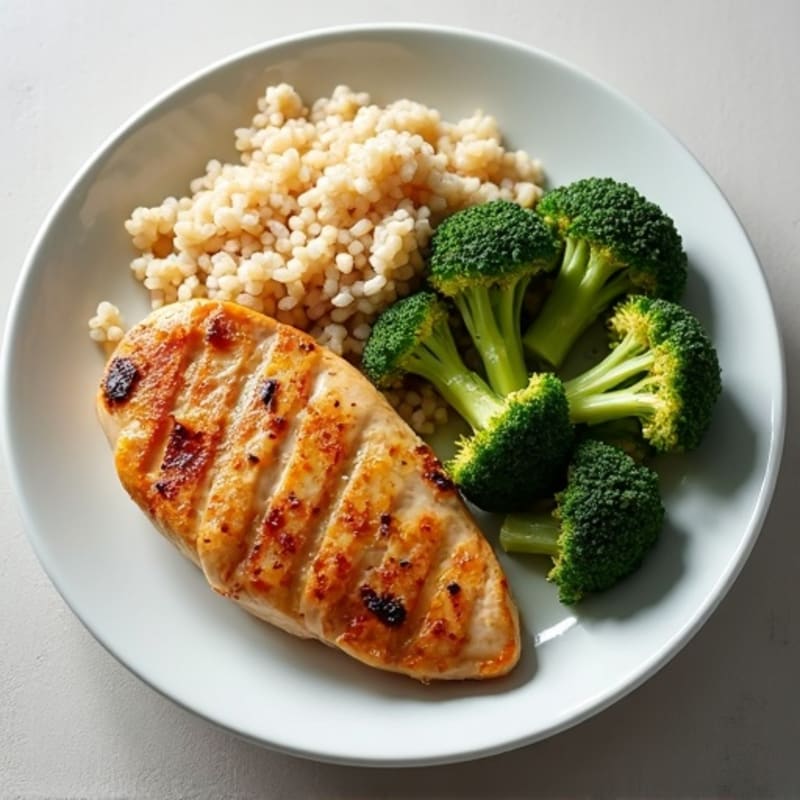Grilled Chicken Breast with Brown Rice and Roasted Broccoli