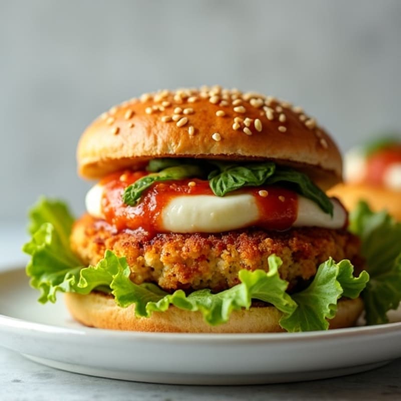 Crispy Baked Chicken Burger with Melty Mozzarella and Herb Marinara