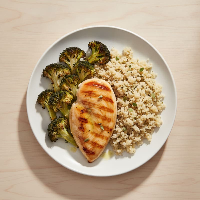Grilled Chicken Breast with Roasted Broccoli and Quinoa